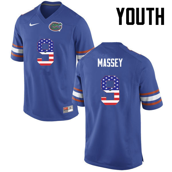 Youth Florida Gators #9 Dre Massey College Football USA Flag Fashion Jerseys-Blue